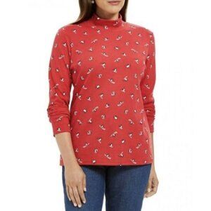 Karen Scott Women's Skiing Penguins Printed Mock-Neck Top -2X